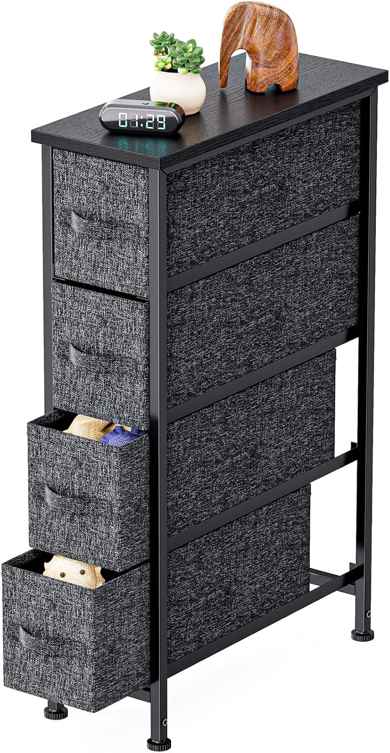 Pipishell Fabric Dresser, Narrow Vertical Dresser Chest Storage Tower with 4 Fabric Drawer, Tall Storage Dresser for Bedroom, Living Room