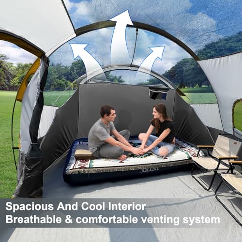 CAMPROS CP Tent 12-Person-Camping-Tents,3 Room Family Tents,Waterproof Windproof Family Tent with Top Rainfly,6 Large Mesh Windows,Double Layer