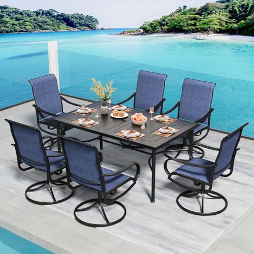 PHI VILLA 5 PCS Outdoor Patio Dining Set with Swivel Dining Chairs (Blue) and 37"x 37" Metal Steel Dining Table(1.57" Umbrella Hole)