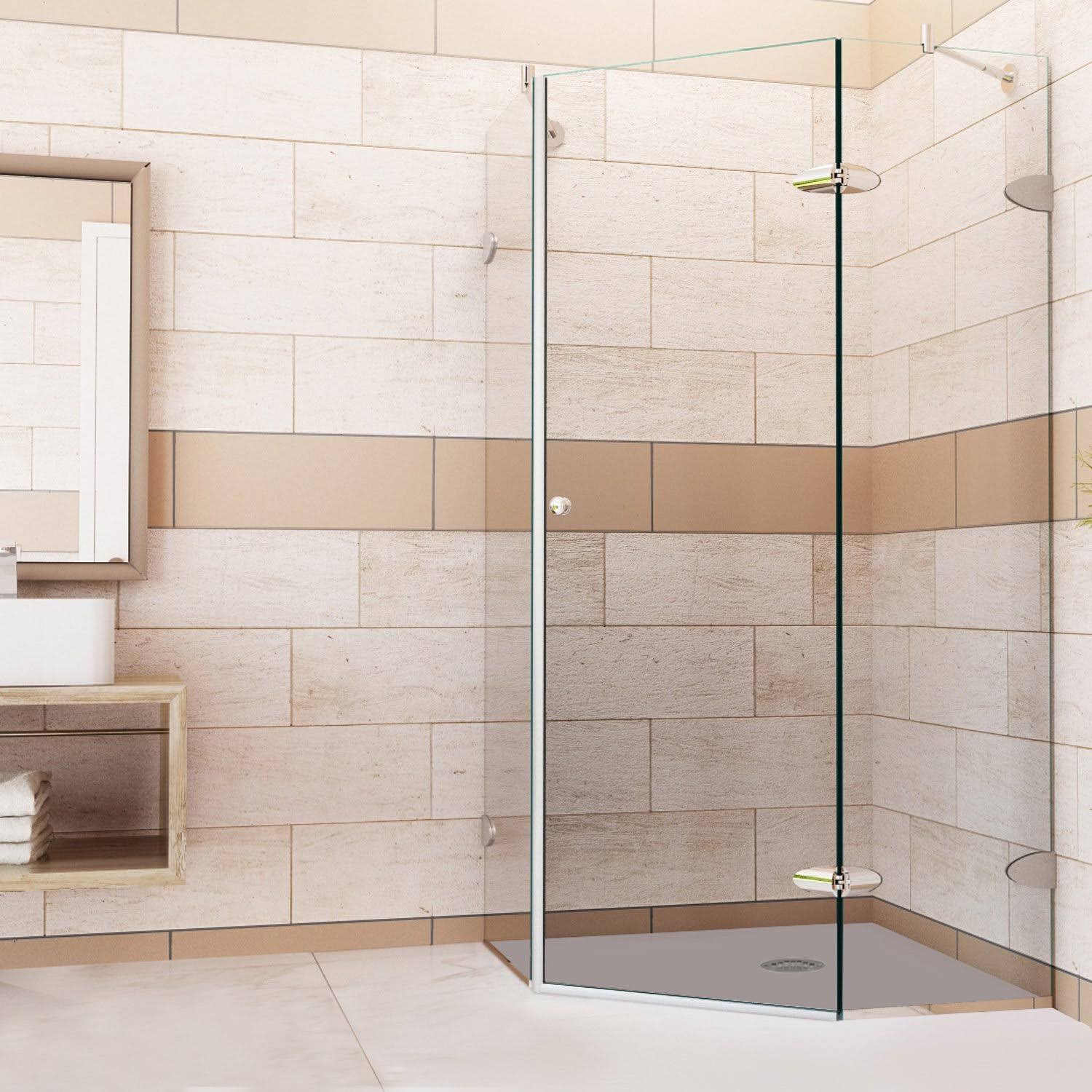 Vigo Frameless Neo-Angle 3/8-Inch Clear Shower Enclosure Brushed