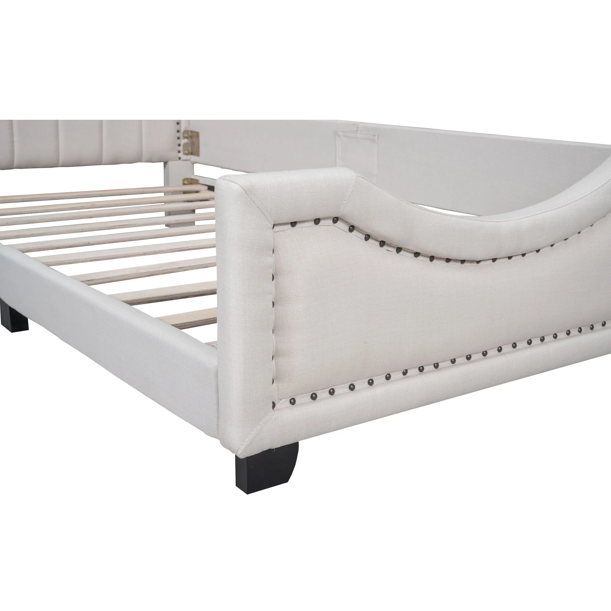 Twin Storage Upholstered Platform Bed Mattress Foundation with Nailhead Trim Decoration and Guardrail