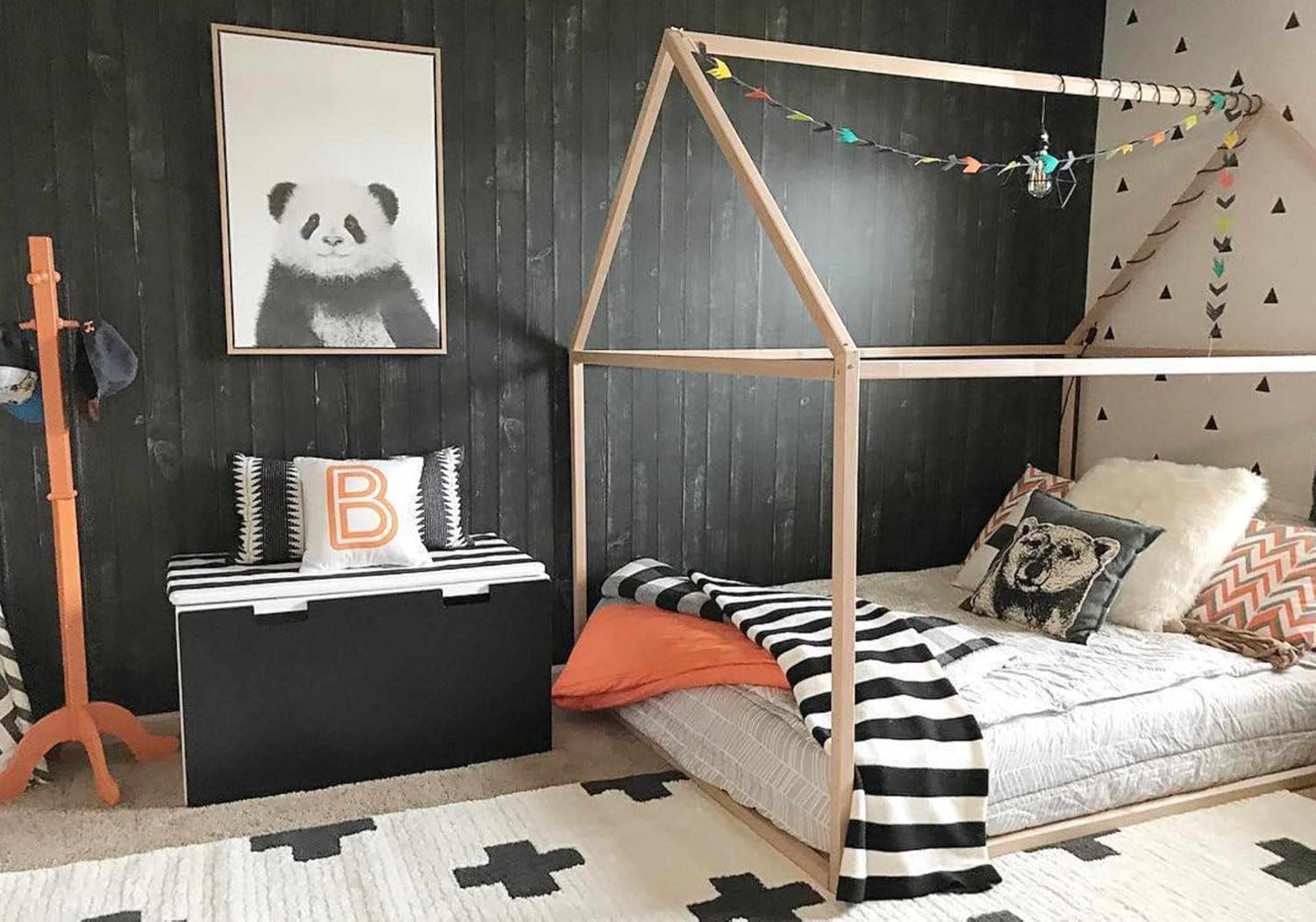 Hauteloom Erath Soft High Pile Living Room Bedroom Area Rug - Swiss Cross Bohemian Farmhouse Carpet - Black White - 7'10" x 10'3"