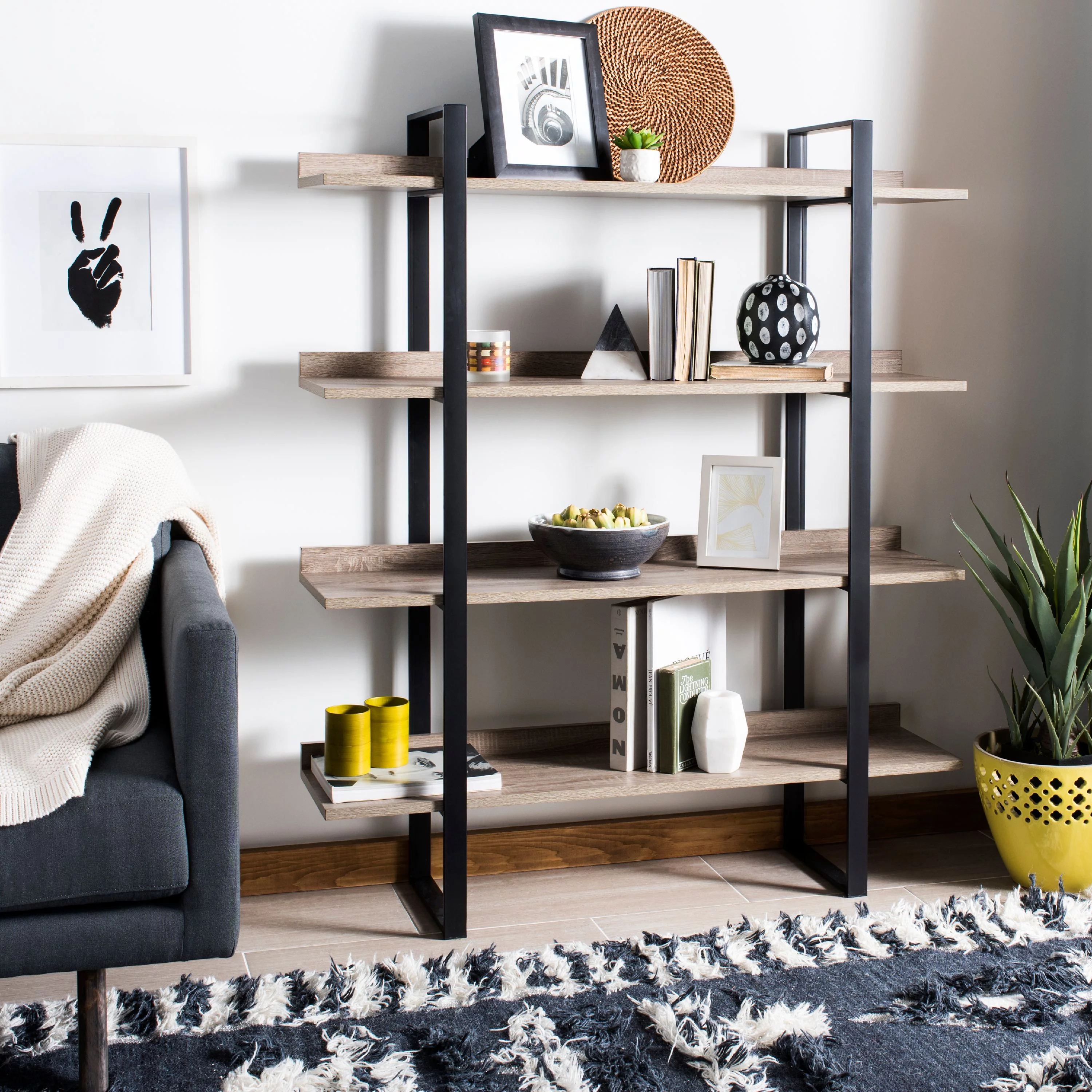 SAFAVIEH Melissa Retro Mid Century 4 Tier Etagere, Oak/Black