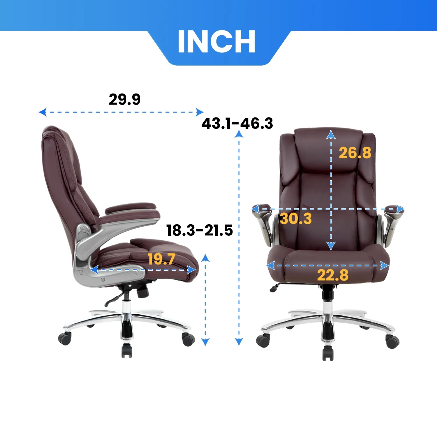 PayLessHere Big and Tall Office Chair 400lbs Adjustable Executive Leather Desk Chair with Armrest Computer Desk Chair Rolling Swivel Computer Pu