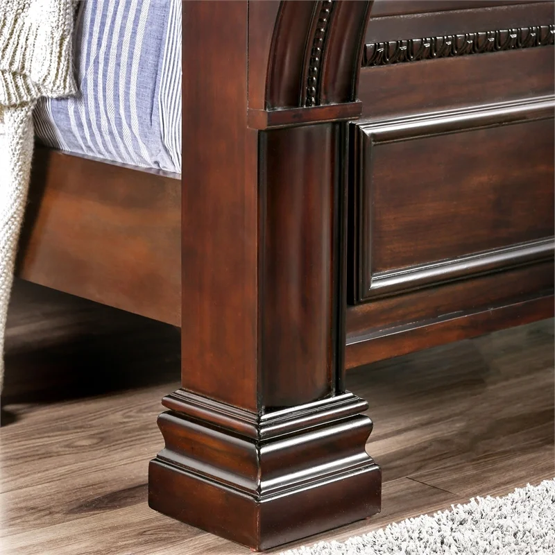 Furniture of America Oulette Transitional Wood King Panel Bed in Dark Cherry
