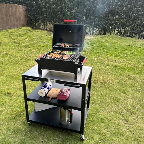 35” Outdoor Grill Cart with Sink, Outdoor Kitchen Sink Station with Hose Hook Up, Free Standing Sink with Wheels