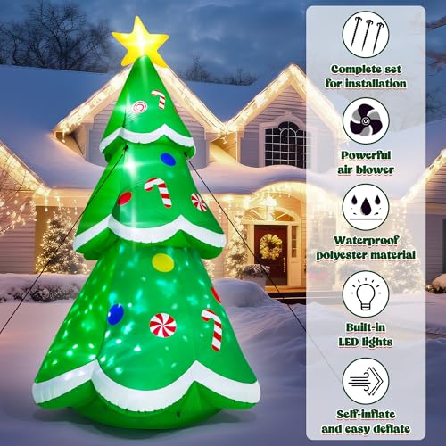 15FT Christmas Inflatables, Giant Inflatable Santa Claus Holding Gift Bags, Blow Up Christmas Santa Claus with 8pcs LED