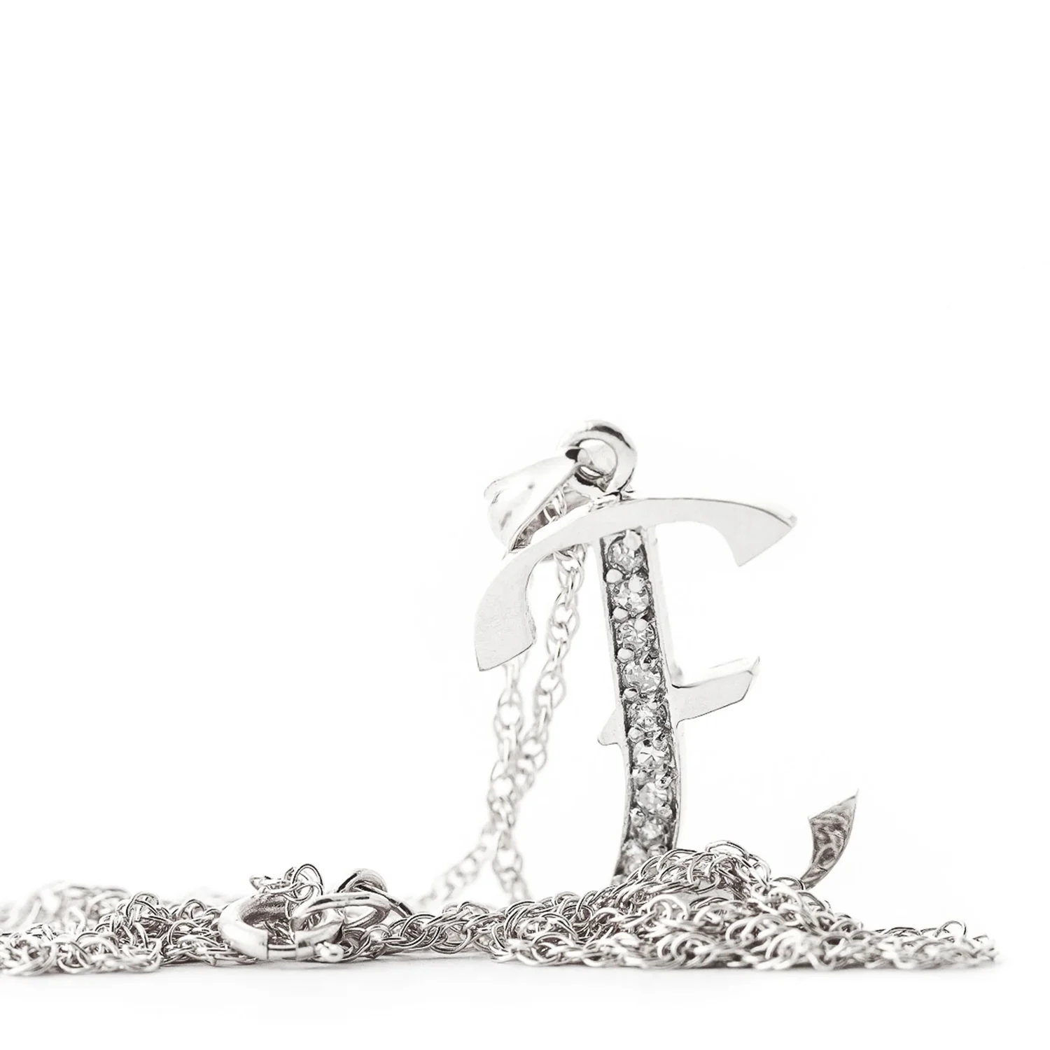 Galaxy Gold 14K Solid White Gold Pendant Necklace with Natural Diamonds Initial 'E' Pendant Made in USA High Polish Finish Rhodium Finish Snow White