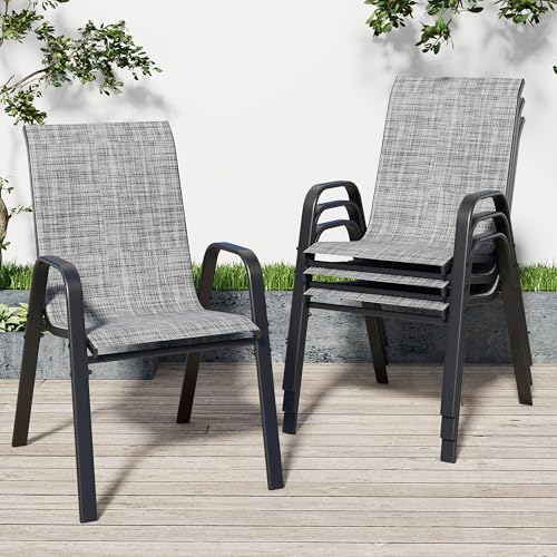 Patio Chairs Set of 6, Stackable Outdoor Dining Chairs for All Weather Textilene Fabric & Metal Frame, Outdoor Chairs Set for Backyard Deck Garden