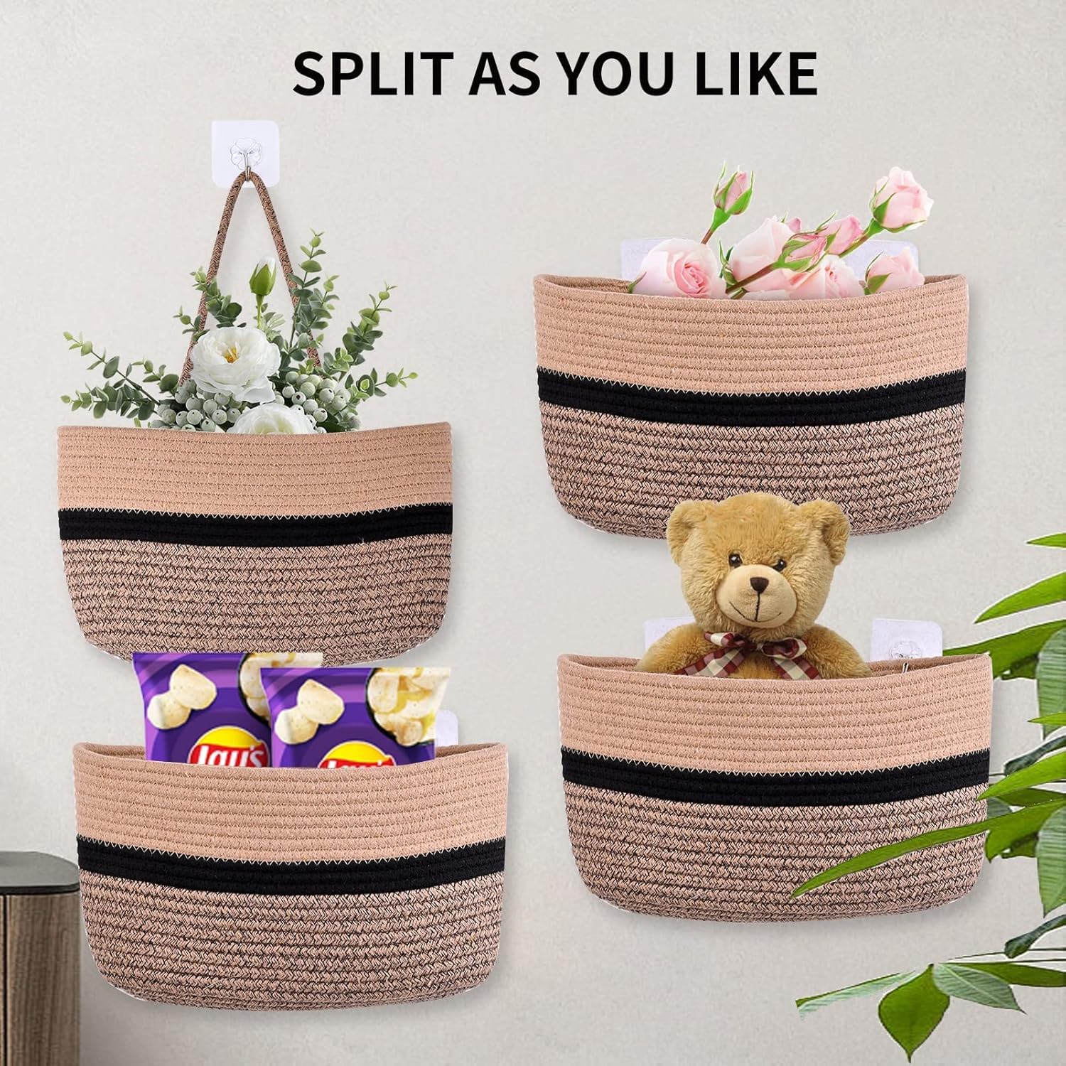 Hanging Baskets for Organizing,Hanging Storage Basket,5 Detachable Over The Door Baskets,Decorative Hanging Wall Basket