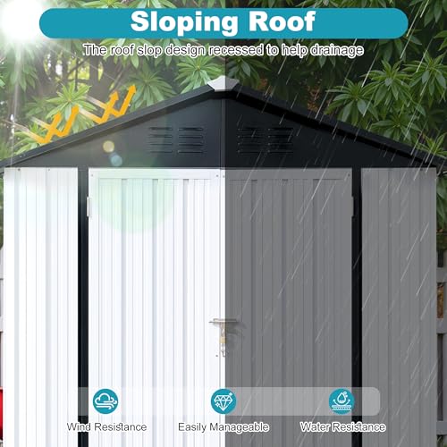 8x6 FT Outdoor Storage Shed, Metal Tool Shed with Lockable Doors, Peaked Roof & Frame Floor