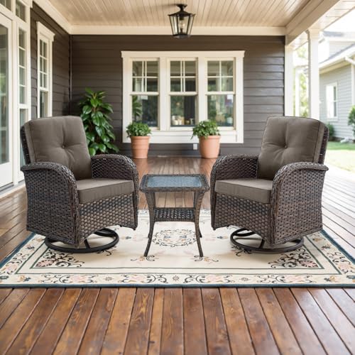 Patio Wicker Chairs Swivel Rocker - Outdoor Swivel Rocking Chairs Set of 2 with Rattan Side Table