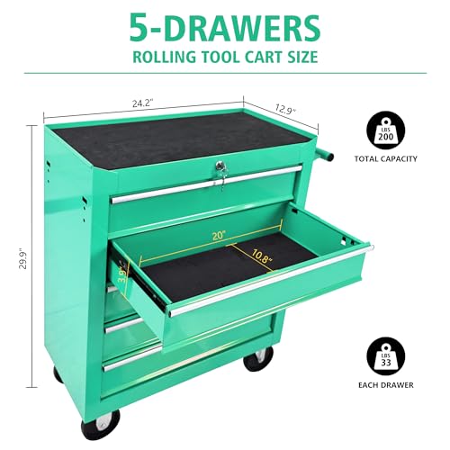 5-Drawer Rolling Tool Chest, Modular Tool Cabinet with Brake Casters & Removable Drawers, Workshop Toolbox Cart for Factory/Garage, Black