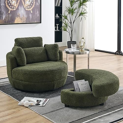 51.5-Inch Oversized Swivel Accent Barrel Chair with Storage Ottoman ,Button Decor and 4 Pillows