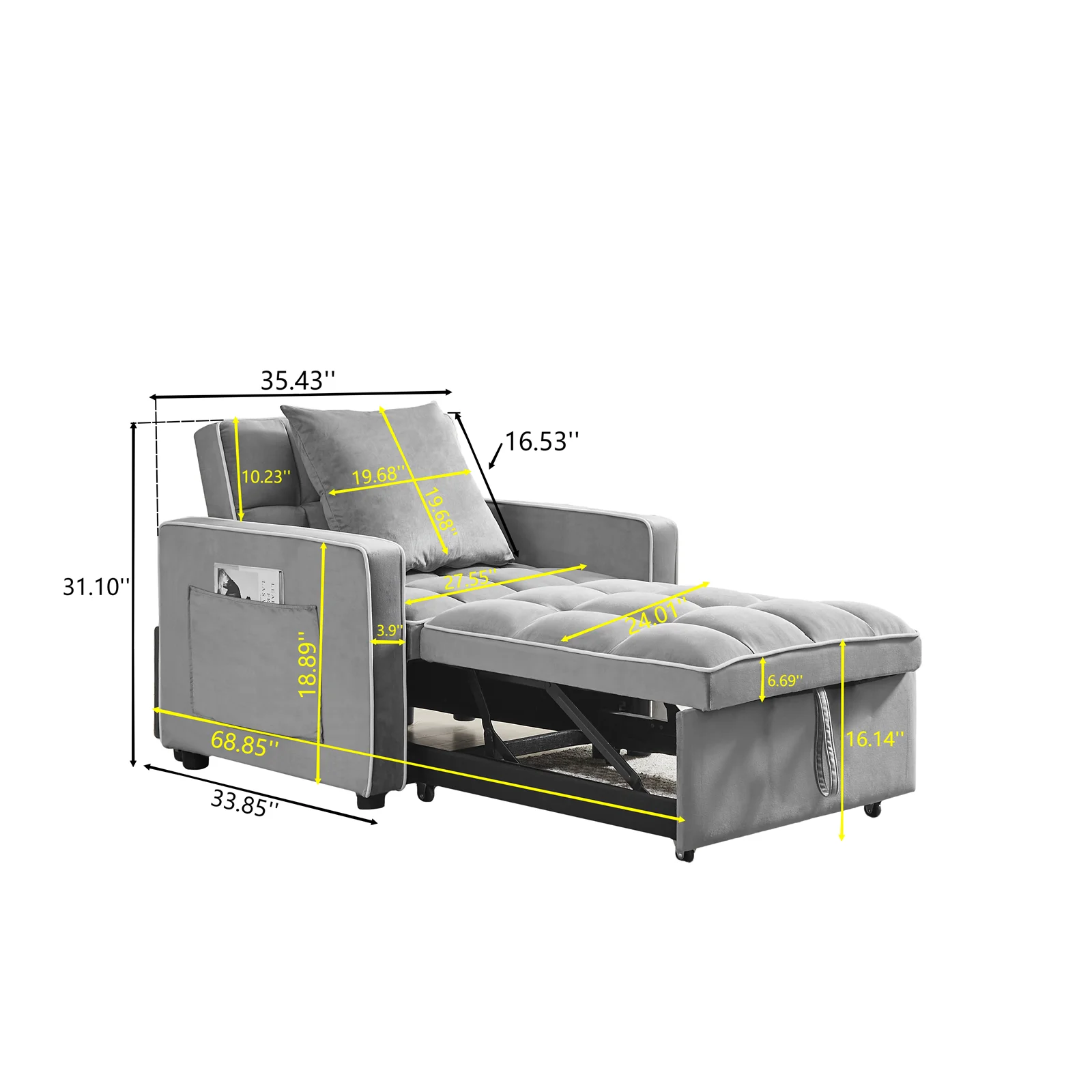 Belord 3-in-1 Velvet Chair Bed
