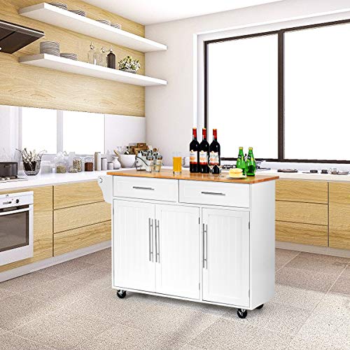 Giantex Kitchen Island Cart Rolling Storage Trolley Cart with Lockable Castors, 2 Drawers, 3 Door Cabinet, Towel Handle