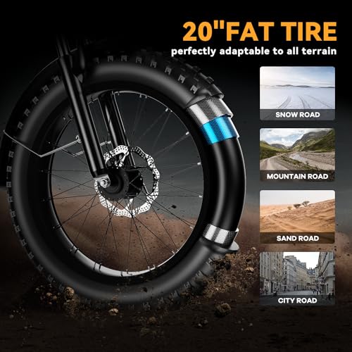 1000W Folding Electric Bike, 48V 20AH Large Removable Battery E Bike, 30+MPH, 80 Miles Max Range, 20" Fat Tire Electric Bike for Adults