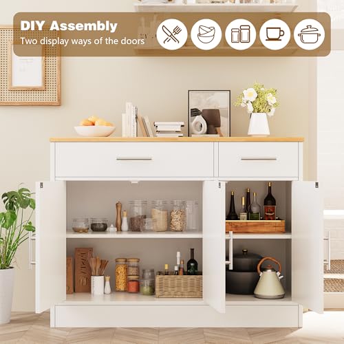 Vongrasig 43&rdquo; Sideboard Buffet Cabinet with Storage, Farmhouse Coffee Bar with Drawers and Shelves, Wood Buffet Table for Kitchen, Dining Room