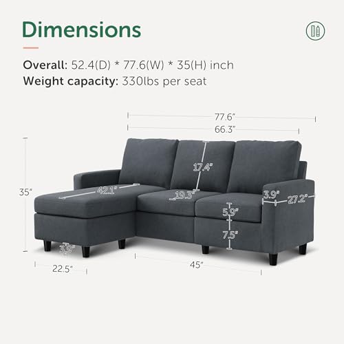 HONBAY Convertible Sectional Sofa, L Shaped Couch with Reversible Chaise for Small Space, Black
