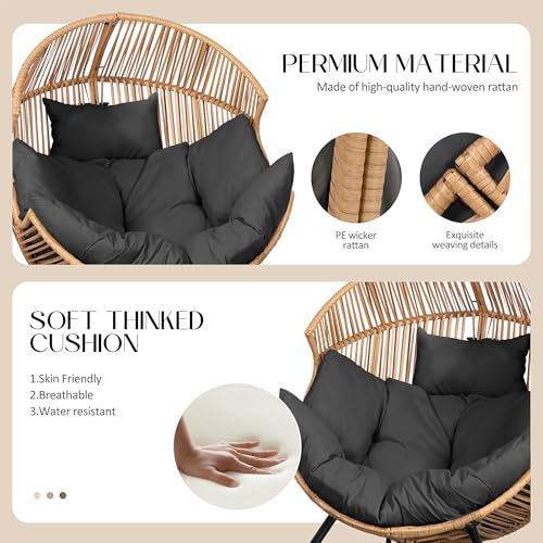 JAMFLY Egg Chair Wicker Outdoor Chairs, Oversized Patio Chair Oversized Lounger Chair with Cushion for Indoor Living Room, Bedroom