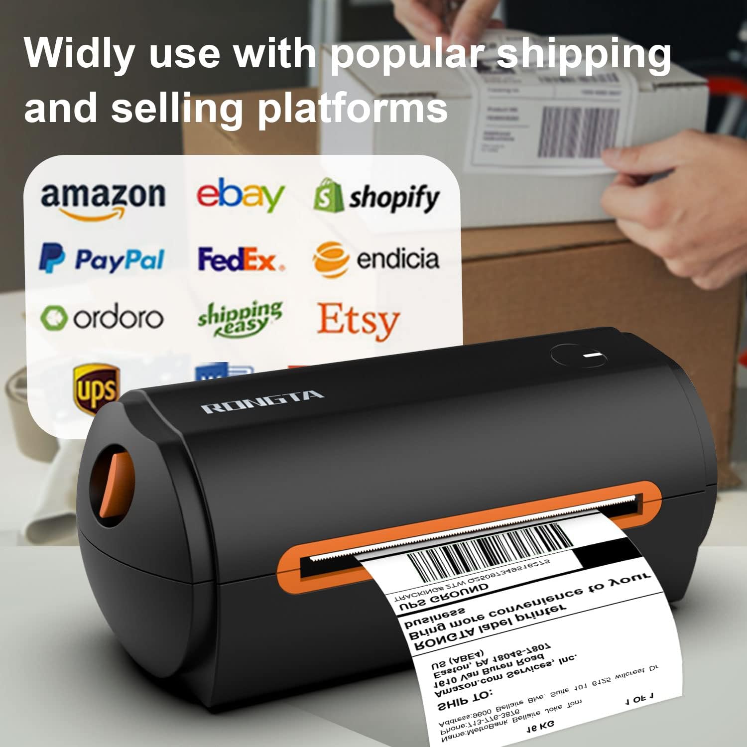 Rongta Shipping Label Printer, 4x6 Direct Thermal Label Printer for Shipping Packages, Commercial Label Maker for Home Business, Compatible with Etsy