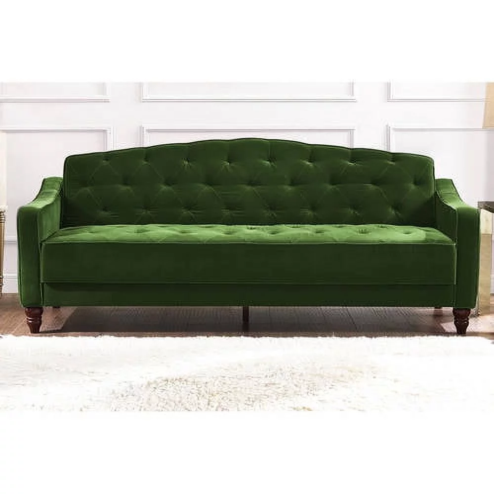 Novogratz Vintage Tufted Sofa Sleeper II, Green Velvet