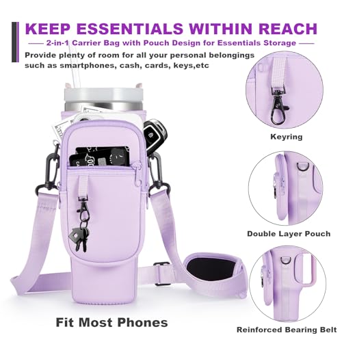 Water Bottle Carrier Bag with Phone Pocket for Stanley 40 & 30 oz Tumbler with Handle