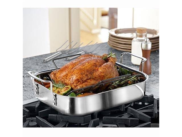 Calphalon Tri-Ply Stainless Steel 14x22 Roaster with Rack and Lifters