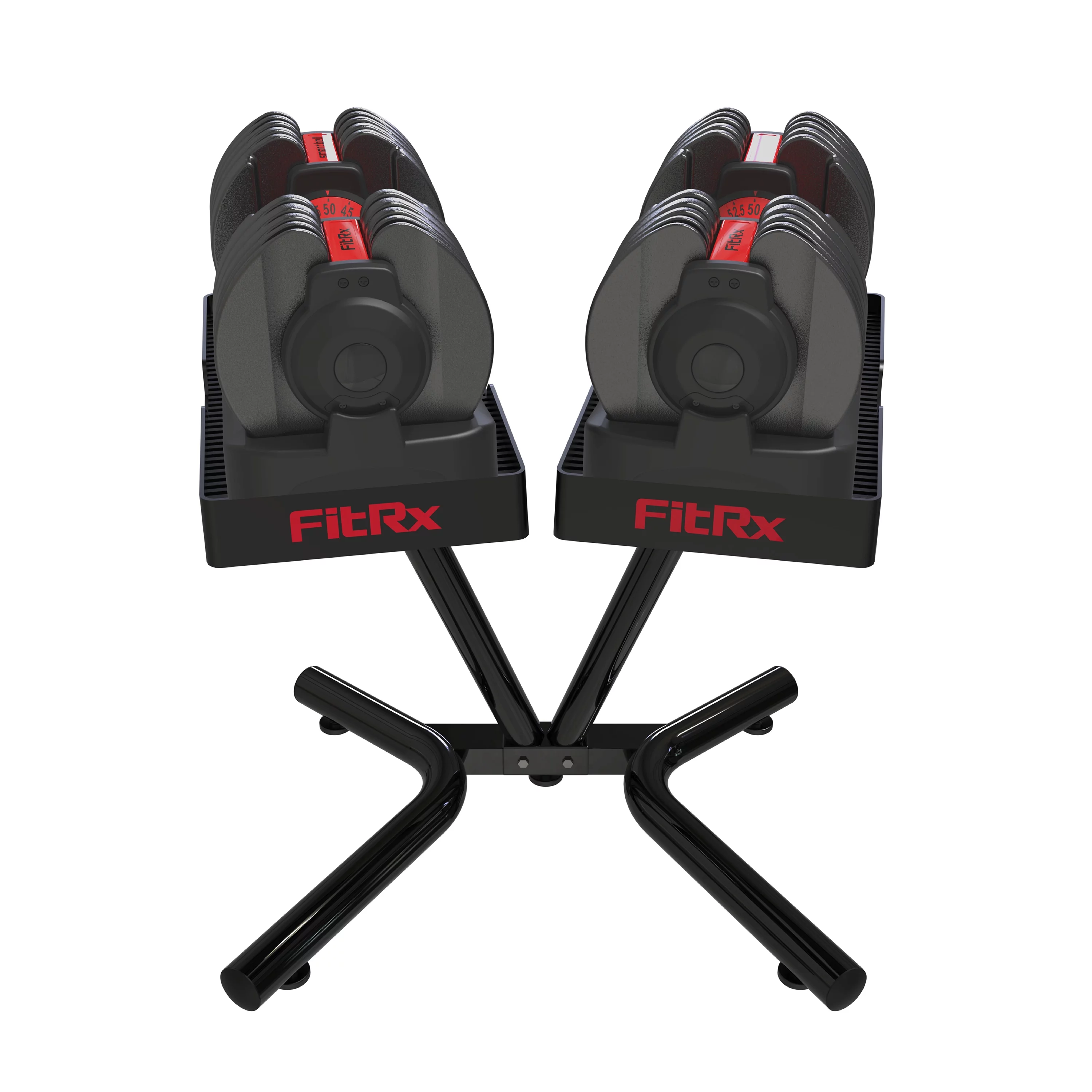 FitRx SmartBell, Quick-Select Adjustable Dumbbell for Home Gym, 5-52.5 lbs. Weight, Black, Single