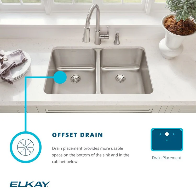 Kitchen Sink Lustertone Classic 37 x 22 Inch Double Bowl Offset 2 Hole Lustrous Satin Drop-In