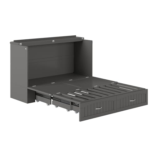 AFI Southampton Queen Murphy Bed Chest with Mattress, Storage, and Built-in Charger in Grey