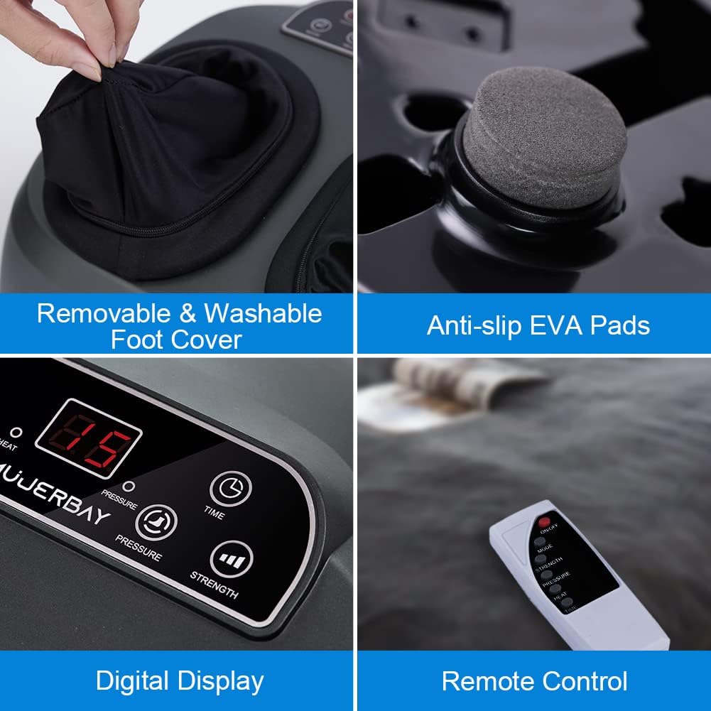 Foot Massager with Remote Control, Shiatsu Foot Massager with Heat, Air Compression Foot Massage Machine for Plantar Fasciitis, Up to Size 12