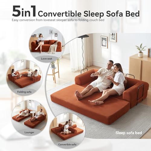 Convertible Sleeper Sofa Bed with Cylindrical Pillow, Comfy Foldable Sofa Bed Compressed Sofa in Box