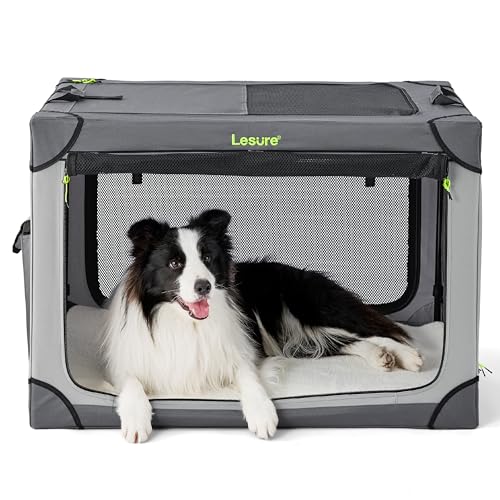 Lesure Soft Collapsible Dog Crate - 42 Inch Portable Travel Crate for Extra Large Dogs Indoor & Outdoor