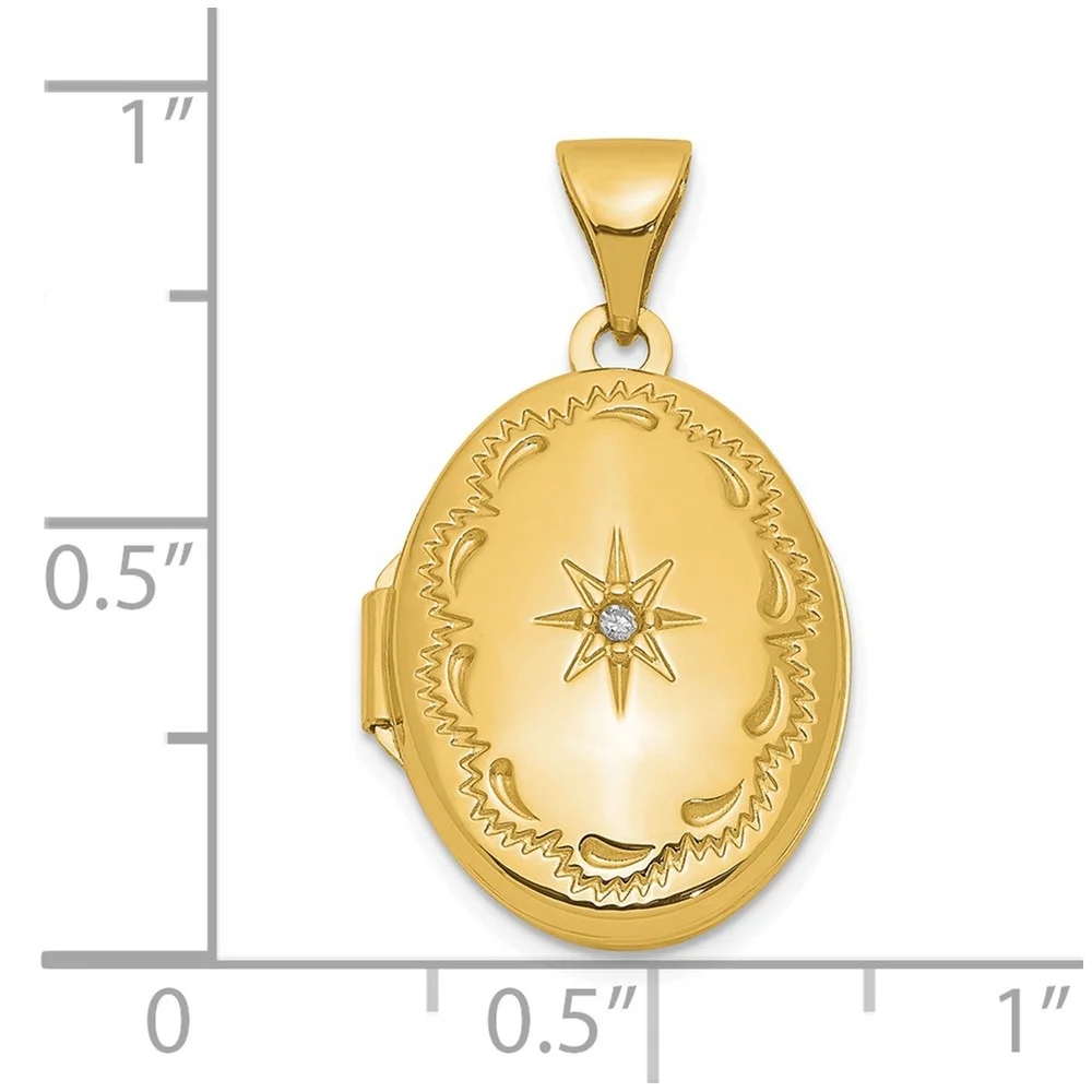 Auriga 14K Yellow Gold Polished Diamond Oval Locket Pendant for Women (L-24mm, W-14.15mm)