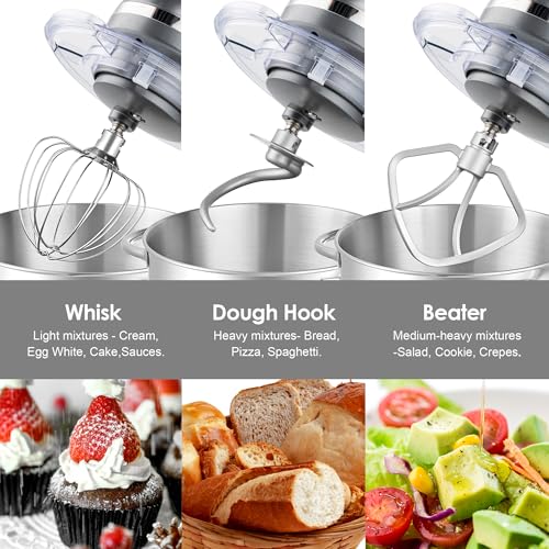 Aucma Stand Mixer,6.5-QT 660W 6-Speed Tilt-Head Food Mixer, Kitchen Electric Mixer with Dough Hook, Wire Whip & Beater (6.5QT, Black)