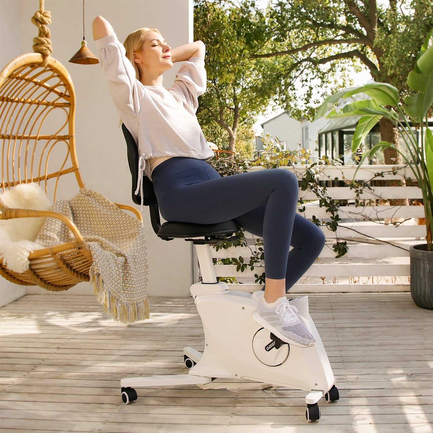 FLEXISPOT Adjustable Exercise Chair Home Office Chair Cycle Exercise Bike Sit2Go 2-in-1 Fitness Chair Desk Bike - White - Sports Supplies Online Store