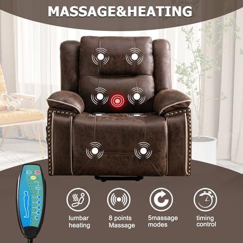 Phoenix Home Dual Motor Power Lift Chair for Elderly, Lift Chairs with Massage and Heat, Leather Electric Chairs for Adults, Recliner Chair with USB
