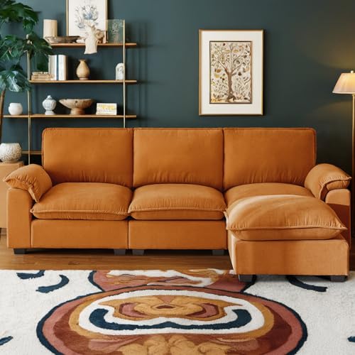 Cloud Couch Sectional for Living Room L Shaped Couch Modular Sectional Sofa Chenille Fabric for Apartment Ivory Beige