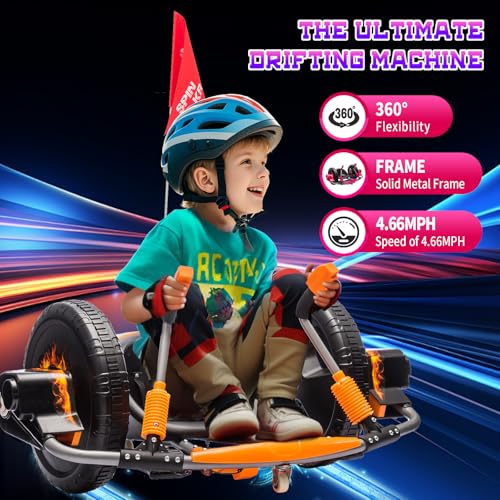 Electric Drifting Go Kart for Kids, 12V Outdoor Ride on Toys with 16-Inch Big Wheel, 360 Degree Spin, Speed of 4.66MPH, Dual Lever Steering