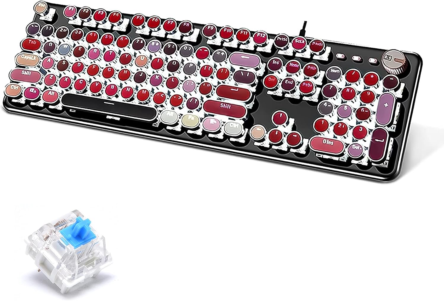 ALKEM Mechanical Gaming Keyboard with RGB Backlit Retro Typewriter Keyboard Full-Size 104 Keys Waterproof USB Wired Black Keyboard Blue Switch