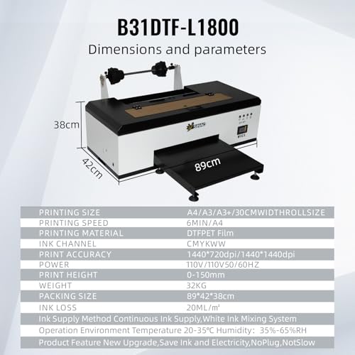 DTF Printer A3 R1390 Transfer Printing Machine T-Shirt Direct to Film DTF Transfer Printer Machine with White Ink Circulation and Auto Cleaning