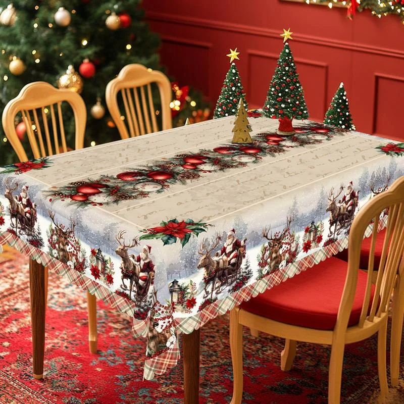 1pc Retro Christmas Themed Print Tablecloth - Rectangle Table Cover with Santa Claus,  Xmas Decor, Holiday Party Indoor Dining Decor