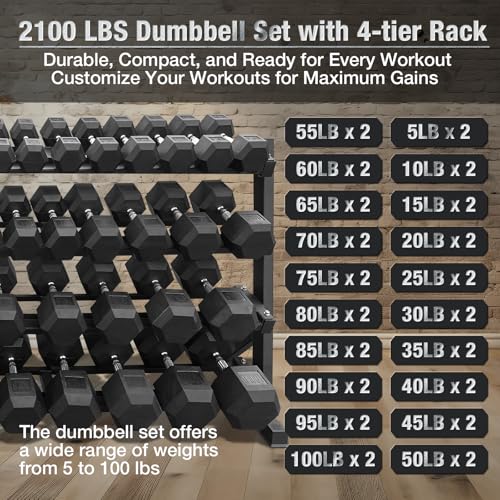 550 lbs 1200lbs 2100 lbs Dumbbells Weight Set, Hex Dumbbell Sets, Gyms Weights Dumbbells Sets, Weight Set for Home Gym, Strength Training