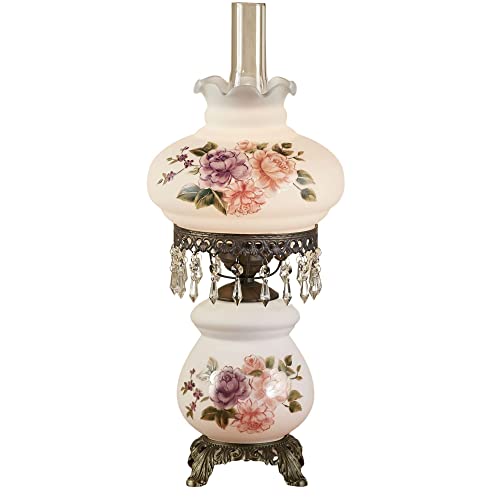 Touch of Class Abigail Hurricane Style Parlor Table Lamp - Antique Victorian Aesthetic - Painted by Hand - Floral Designs