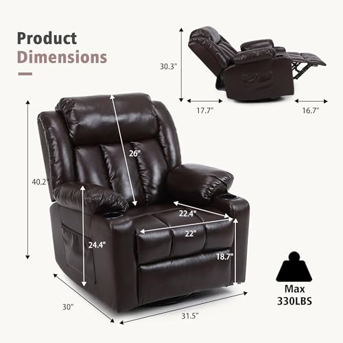Rocker Swivel Recliner Chair for Adults, Overstuffed Large Manual Recliner Glider with Massage and Heat