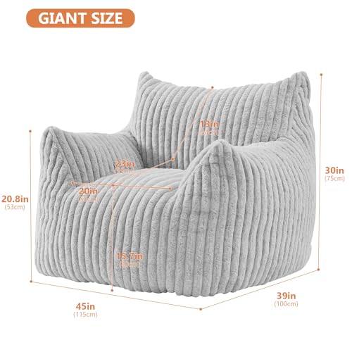 Giant Bean Bag Chairs for Adults with Filling Plush Fluffy Bean Bag Chairs for Teens with Armrests Comfy BeanBag Lazy Couch Sofa Chair for Bedroom