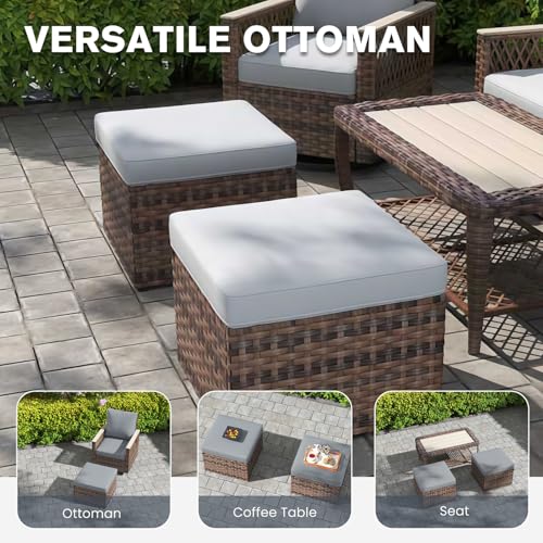 MELLCOM 4 Pieces Patio Furniture Set, Outdoor Wicker Chairs with Ottomans