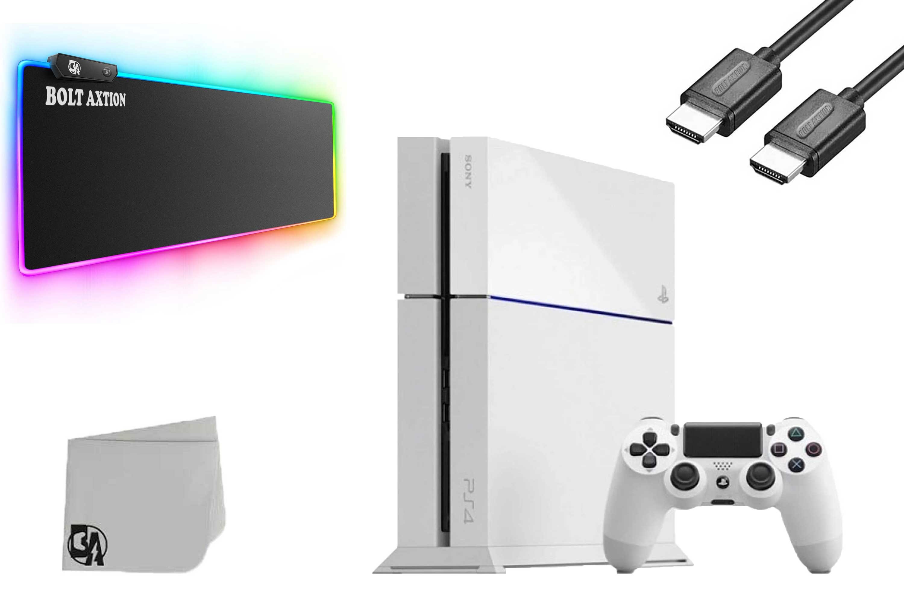 Sony PlayStation 4 500GB Gaming Console White with Gaming Mat BOLT AXTION Bundle Used