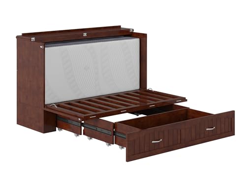AFI Southampton Queen Murphy Bed Chest with Mattress, Storage, and Built-in Charger in Grey